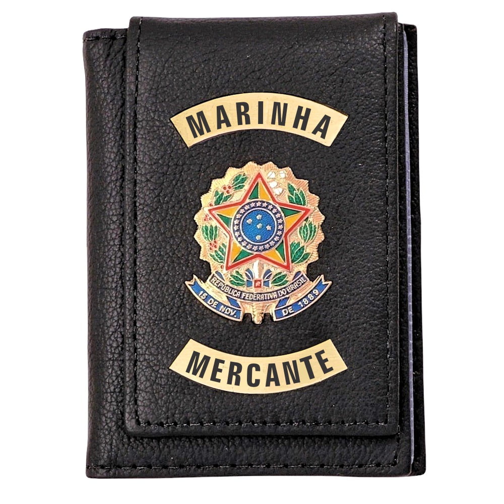 Carteira da Marinha Mercante em couro com brasão
