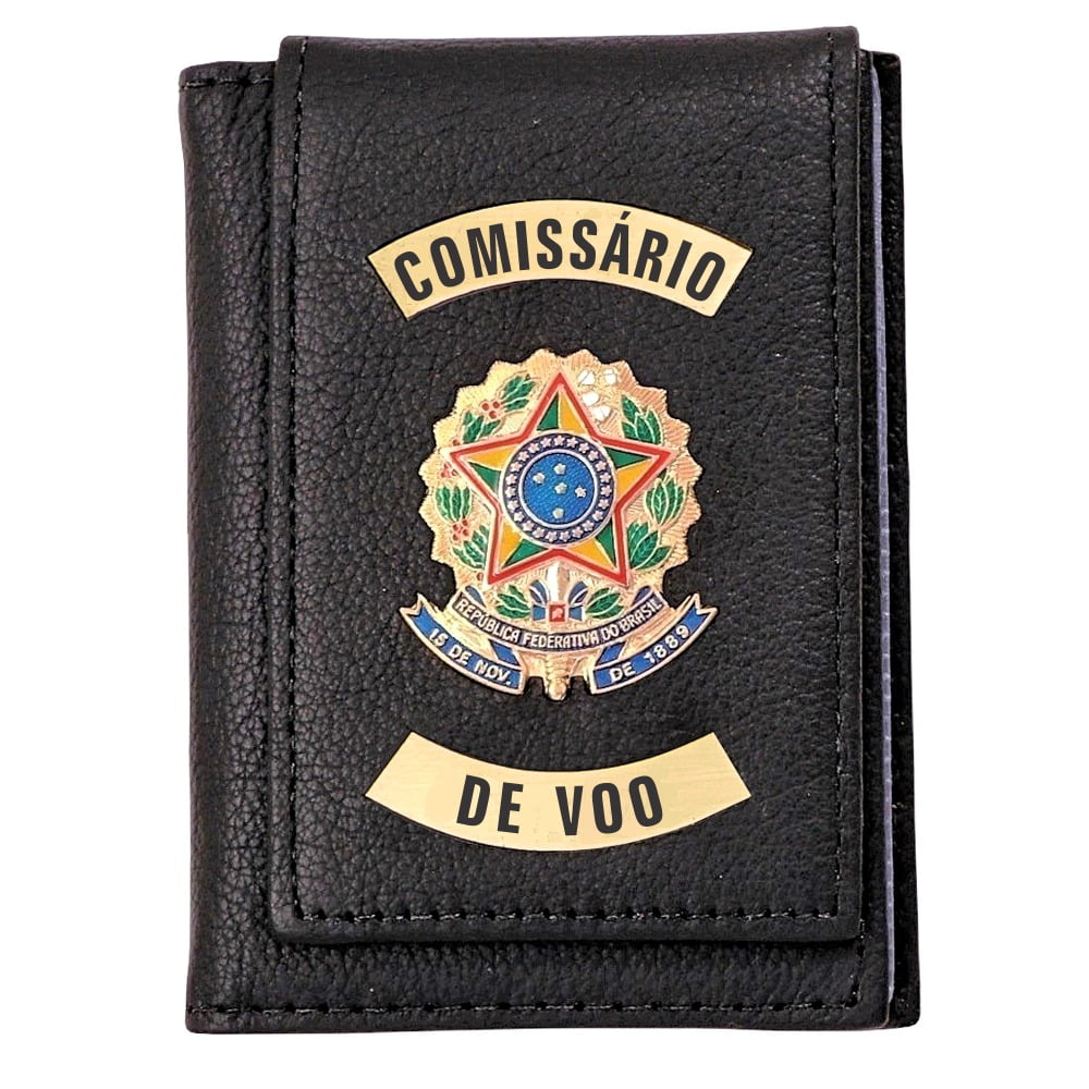 Carteira de Comissário de Voo em couro com brasão