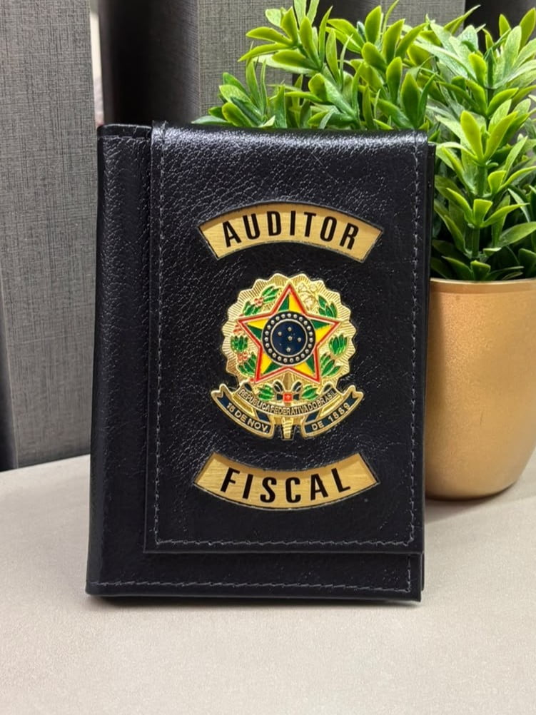 Carteira Funcional de Auditor Fiscal em couro com brasão