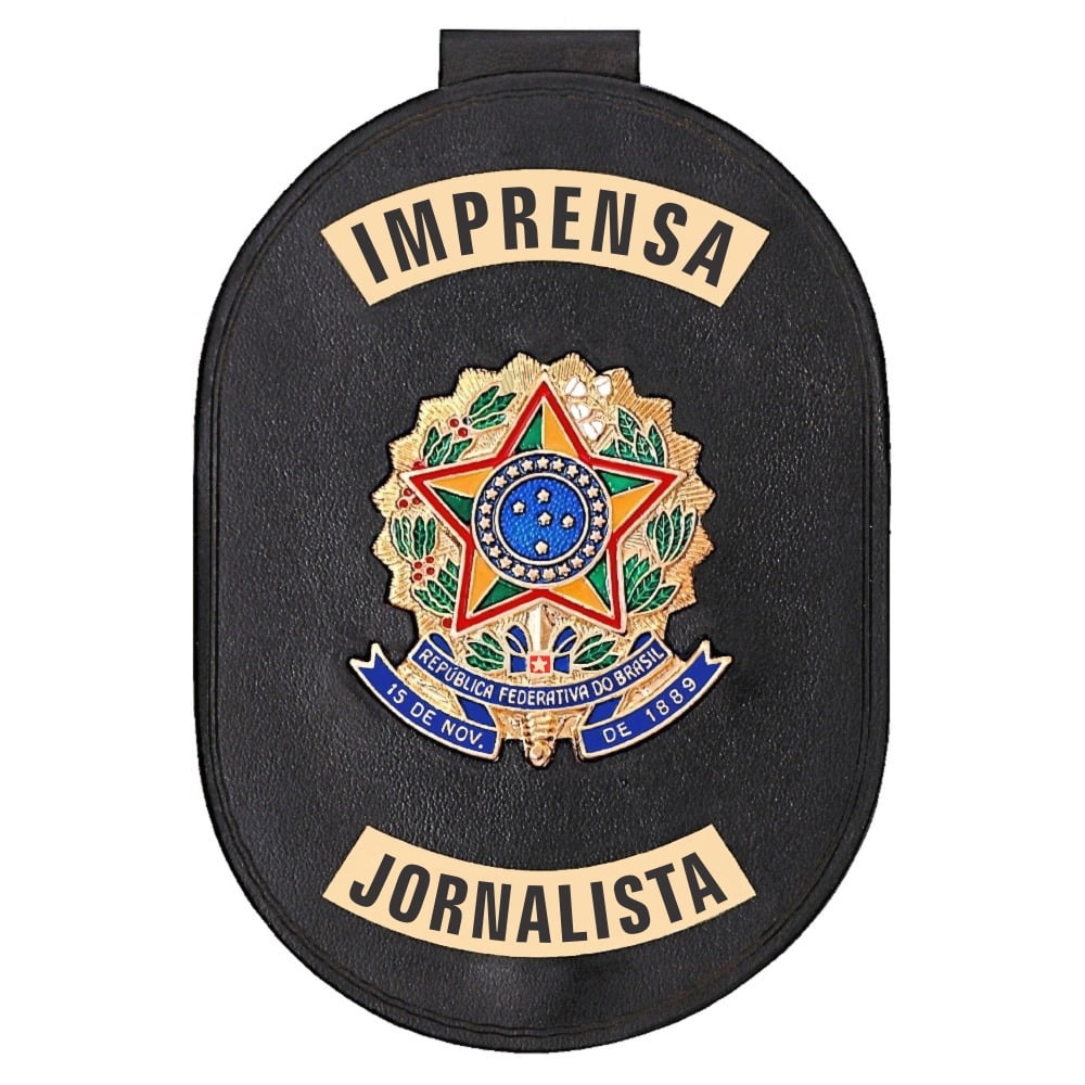 Distintivo de Imprensa Jornalista com presilha corrente e clips 