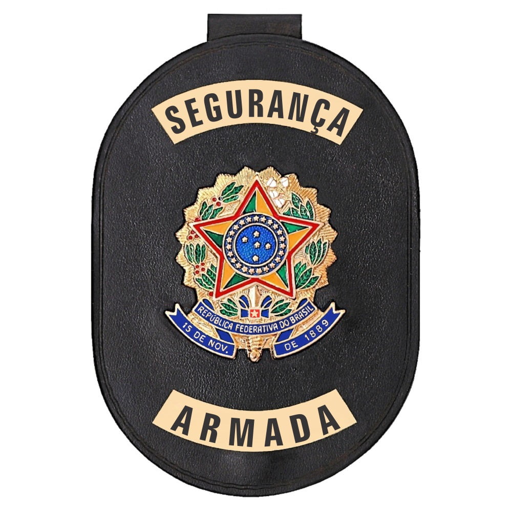 Distintivo de Segurança Armada com presilha corrente e clips