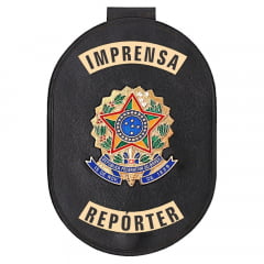 Distintivo de Imprensa Repórter com presilha corrente e clips 